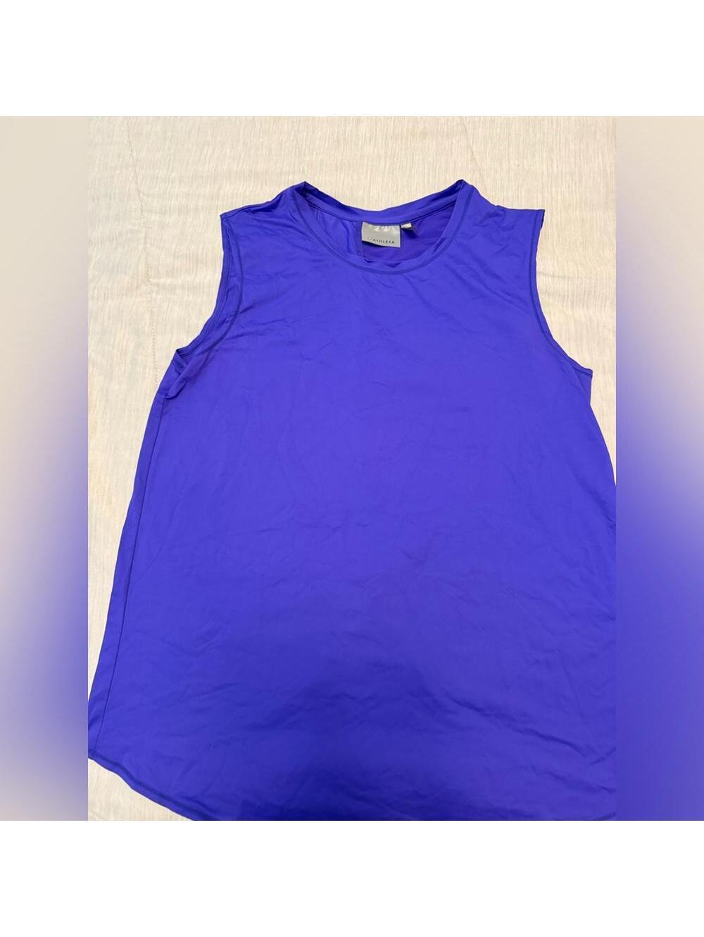 Athleta Indigo Blue Sleeveless Activewear Top Open Back Slit Nylon Lycra XS